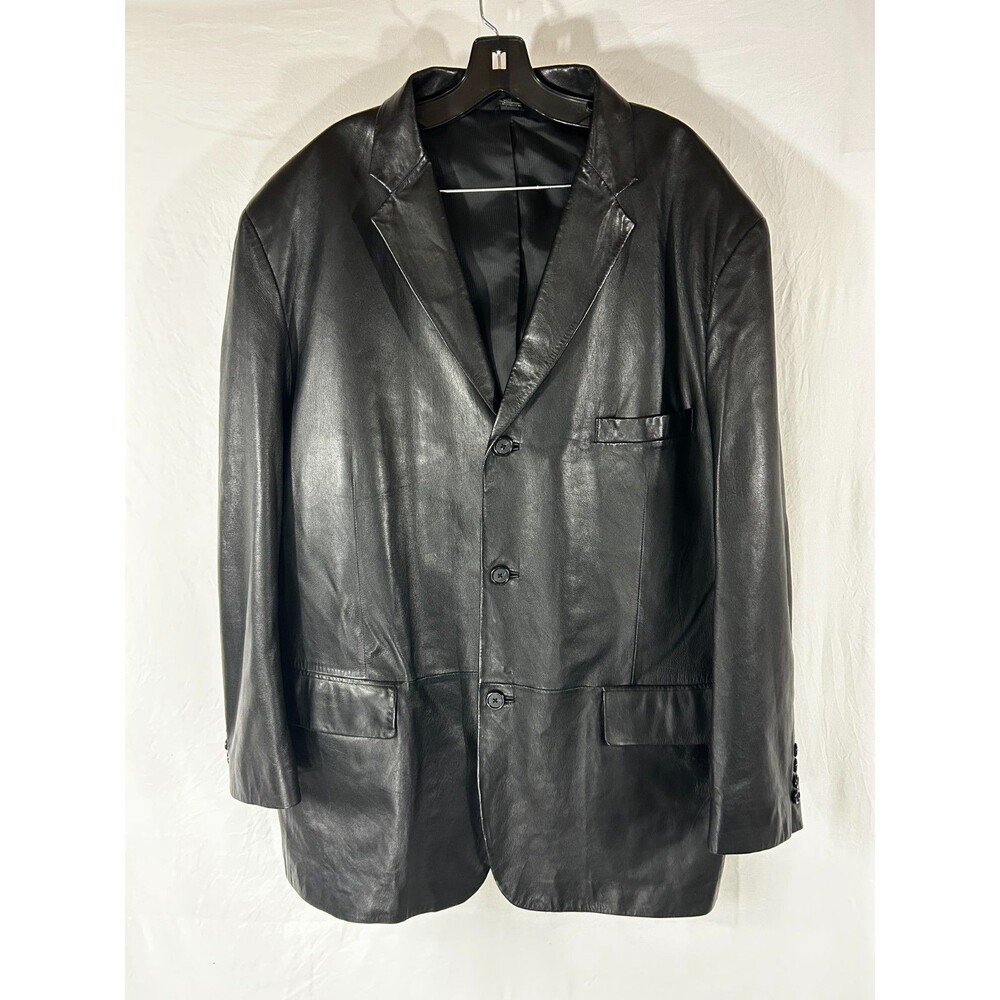Alfani Black Leather Positano Blazer Jacket Three Button Men's 48R